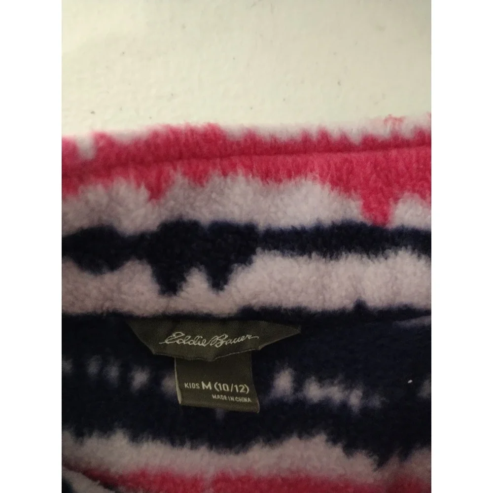 Eddie Bauer Kids Pink Navy Striped Full Zip Fleece Jacket Size M 10/12